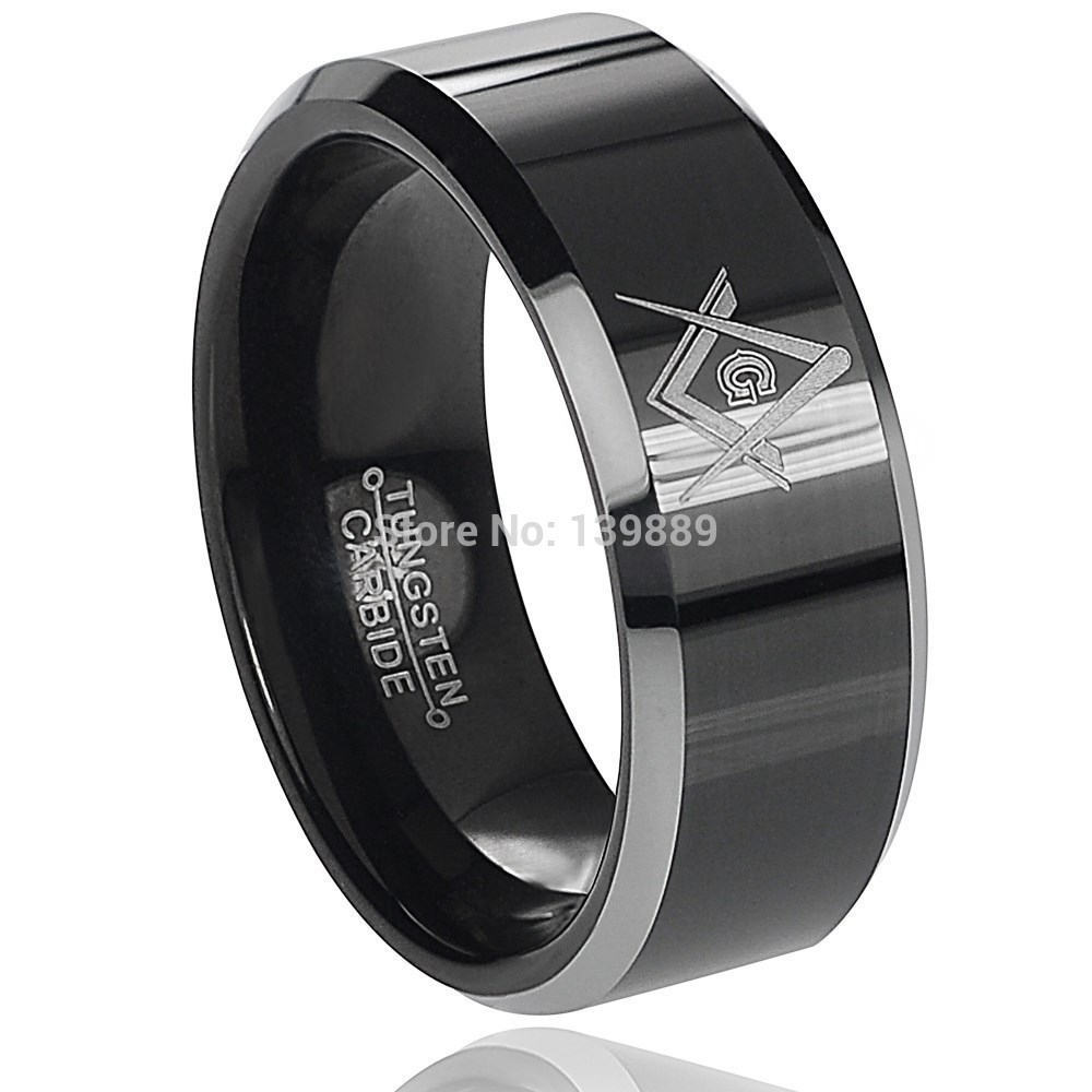 Hot Selling Masonic Black Plated jewelry High Fashion Wholesale Tungsten Carbide Electroplate Ring Free Shipping