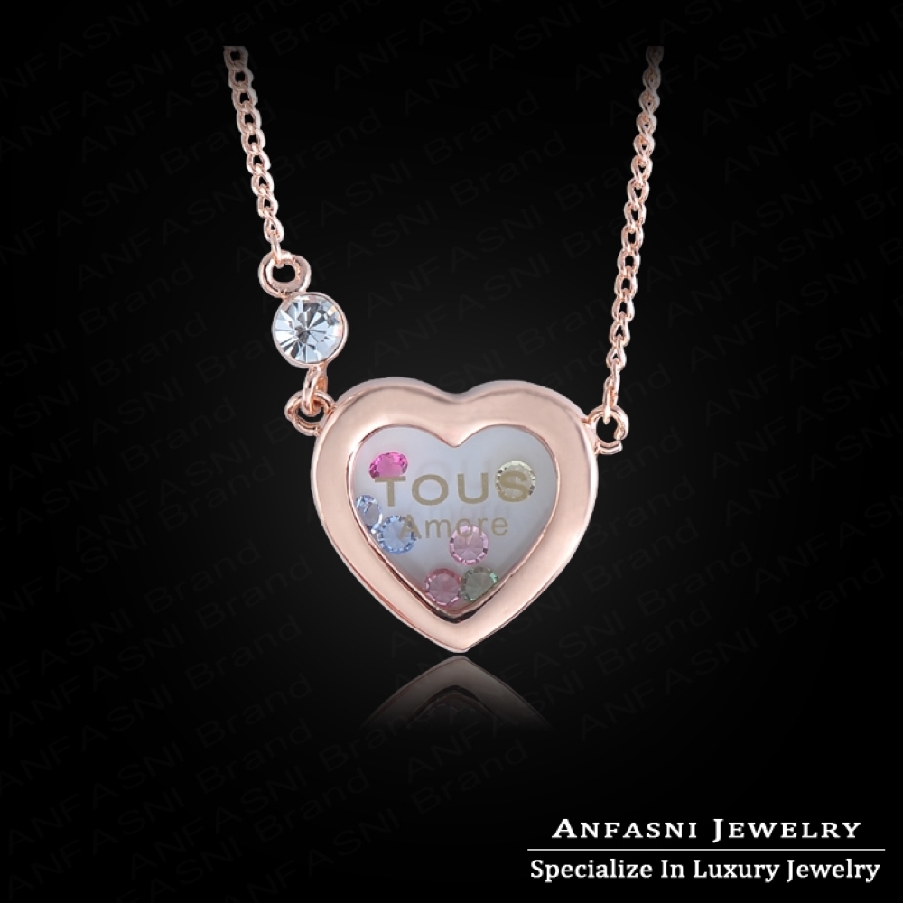 Multicolour Heart Necklace Real 18K Rose Gold Platinum Plated Love Heart Necklace With Austrian Crystal Women