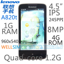 Original Lenovo A820T Mobile phone Multi language 4.5IPS 960×540 MT6589 Quad core 1.2G 1G RAM 4G ROM  Android 4.1 8MP