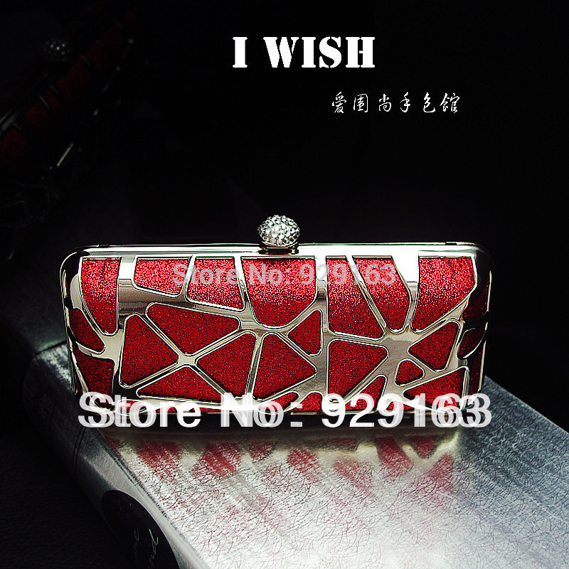 2014 New Fashion high quality satin Hollow design handbags clutch bag For women 6 Color Free