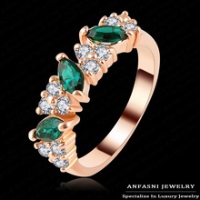 Luxury Imitation Emerald Ring Real 18K Rose Gold Plated Genuine SWA Stellux Lovers Jewelry