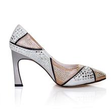 New arrival cow muscle pointed toe rhinestone single shoes noble fashion all match elegant full genuine