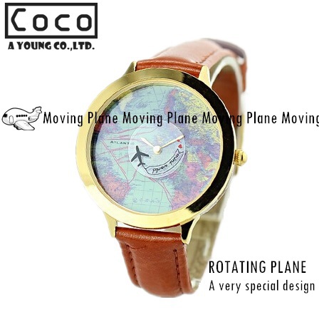 Mini world new 2014 brand fashion watch map airplane travel around the world polymer clay leather