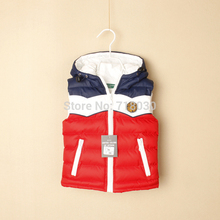 Autumn winter brand children s clothing kids Hooded color block cotton vests unisex waistcoats baby casual