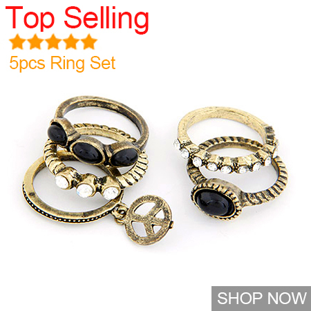 Rings For Women 5pcs Set Women Rings Metal Rhinestone Wedding Ring Set Wild Peace Inlay Vintage
