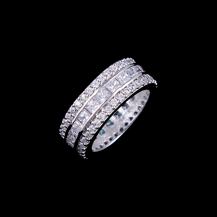 Hot Sell 9mm Width Wedding Rings White Gold Sparkling Princess Cut Cz Fashion Rings For Women