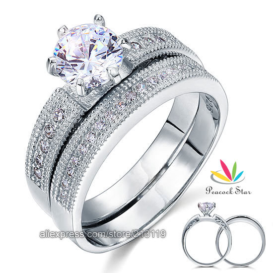 ... 925 Silver 2-Pc Wedding Engagement Ring Bridal Set CFR8096(Hong Kong