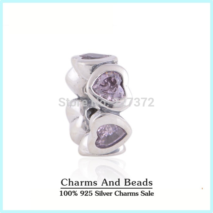 Crystal Love Hearts 925 Sterling Silver Big Hole Slide Spacer Charm Beads Fits Pandora Style Bracelets