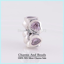 Crystal Love Hearts 925 Sterling Silver Big Hole Slide Spacer Charm Beads Fits Pandora Style Bracelets