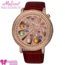 Hot ladies crystal jewelry wristwatch women dress rhinestone watches fashion casual quartz watch leather clock Melissa