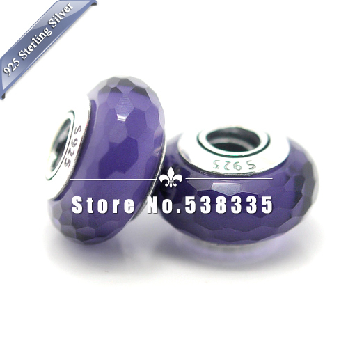 2pcs 925 Sterling Silver Purple Fascinating Faceted Murano Glass Beads Charm Fit European pandora Bracelet Necklaces