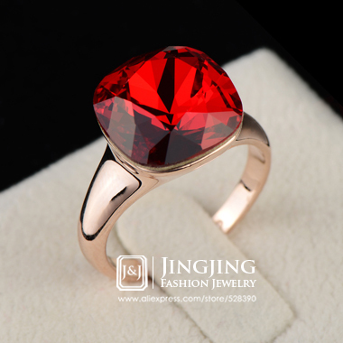 New Fashion Elegant Rose Gold Plated Red Ruby Crystal Jewelry Womens Ring JingJing GA018R 