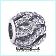 Openwork Waves With Clear CZ Charm Beads Authentic 925 Sterling Silver Thread Beads Compatible With Pandora Style DIY Bracelets