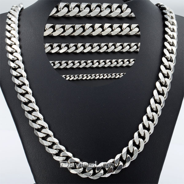 Mens 3 5 7 9 11mm Curb Chain Silver Tone Promotion Stainless Steel Necklace Chain High