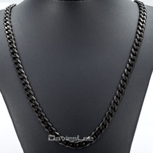 Fashion Cool Rock n Roll Gift 7mm Mens Curb Chain Necklace Silver BlackTone Stainless Steel Chain