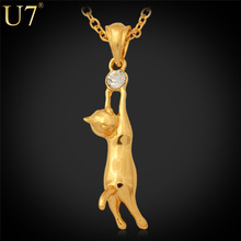 2014 New Lovely Cat Pendant Unisex Jewelry Gift Wholesale Trendy 18K Real Gold Plated Chain Rhinestone Necklaces & Pendants N379