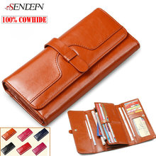 100% Oil Wax Cowhide Women’s Wallets 2014 Retro Long Designer Brand Genuine Leather Purse Woman Business Card Holders For Money