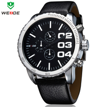 Diseño único de moda marca WEIDE hombres del cuarzo de japón del reloj análogo impermeable cuero genuino de la correa del estilo del negocio del reloj