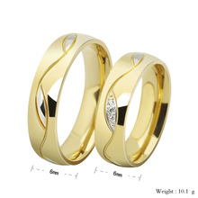 fashion CZ diamond couple rings for men women 18k gold plated stainless steel wedding ring Pair