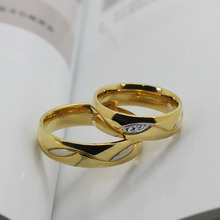 fashion CZ diamond couple rings for men women 18k gold plated stainless steel wedding ring Pair