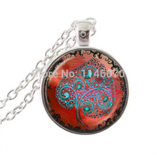 life tree pendant necklace new art tree glass cabochon long chain vintage jewelry women men necklace