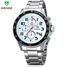 Nuevo WEIDE hombres de cuarzo reloj deporte militar relojes de marca de lujo calendario completo 3ATM famoso impermeable completo de acero reloj