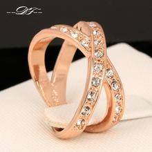 Doulbe Rounds Cross Cubic Zirconia Retro Rings 18K White Gold Plated Fashion Brand Crystal Jewelry For