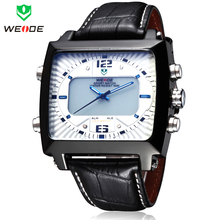 New WEIDE Military Army Leather Strap Japan Quartz Dual Time Analog LED Dual Time Date Day