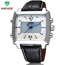 Nuevo clásico WEIDE hombres moda Casual LED alarma de la fecha cuarzo reloj deportivo de lujo a estrenar del cuero genuino de negocios vestido reloj de pulsera