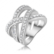 Double Cross Ring Trendy Ring Platinum Plated Genuine SWA Elements Austrian Crystals Women Rings Fashion Jewelry Ri-HQ0120-b
