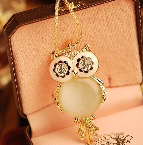 Opal owl pendant long necklaces female high quality cheap costume jewelry collier women fashion 2014 necklace