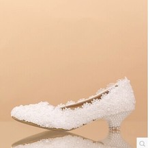 2015 women s fashion Sweet white flower lace platform high heels pearls wedding shoes bride dress