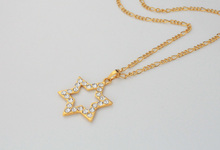 Magen David star pendant necklace 18K real gold plated free shipping rhinestone Israel necklace Jewish jewelry
