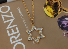 Magen David star pendant necklace 18K real gold plated free shipping rhinestone Israel necklace Jewish jewelry