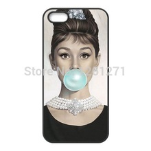Classic Audrey Hepburn Blue Bubble Gum Durable Customized Cellphone Case Cover for iPhone 4 4S 5 5S 5C