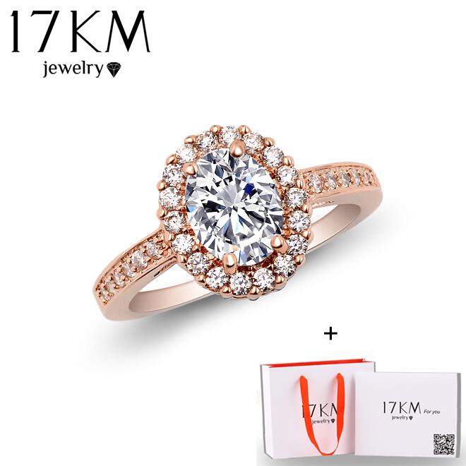 17KM Brand CZ Diamond 2015 Fashion 18K Rose Gold Engagement Wedding Crystal Cubic Zirconia Ring Jewelry