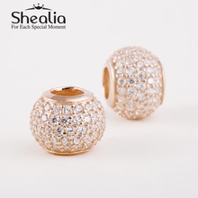 2014 new 14k rose gold pave rhinestone ball charm beads 925 sterling silver jewelry fits pandora