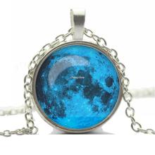 Glass Galaxy Cabochon Full Moon Necklace Pendant Chain Necklace Hot Slae Jewelry For Fashion Women Men