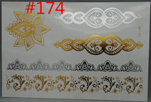 Free shipping Indian temporary glitter flash 24k Flower necklace gold metallic tattoo jewelry henna fake tattoo