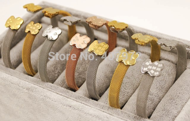 2015 new women and men fashion little bear bracelet cute winnie stainless steel love bear bangle