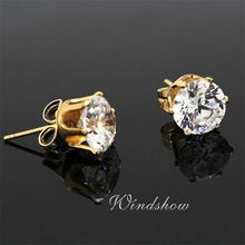 Wholesale Unisex Round Cupid Cut Cubic Zirconia CZ 18K Yellow Gold Plated Stud Earrings Mens Jewelry