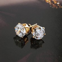 Wholesale Unisex Round Cupid Cut Cubic Zirconia CZ 18K Yellow Gold Plated Stud Earrings Mens Jewelry