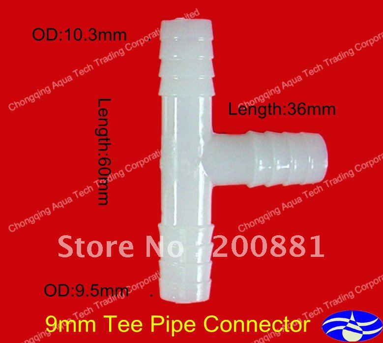 9mm tee plástico conector da tubulação, conector da mangueira, acessórios para tubos