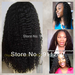 Free Shipping! Free Ship! 18",#1B,Kinky Curl,Curly Indian Human Hair,Glueless Lace Front Wig,"8"-24" In Stock(China (Mainland))