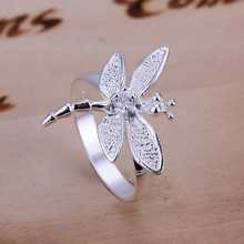 Free Shipping 925 Sterling Silver Ring Fine Fashion Zircon Dragonfly Silver Jewelry Ring Women&Men Gift Finger Rings SMTR017