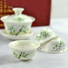 14pcs elegance Jingdezhen porcelain tea set, GREEN BAMBOO PATTERN ceramic Teaset, enjoying your drinking, Free Shipping