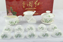 14pcs elegance Jingdezhen porcelain tea set GREEN BAMBOO PATTERN ceramic Teaset enjoying your drinking 