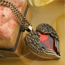 New Airrival Fashion Vintage lovely Style Wings Red Crystal Heart Charm Necklace N15