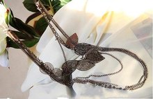 Hot Selling New Arrival Free Shipping Silver Light Leaf Multi Layer Long Necklace N55