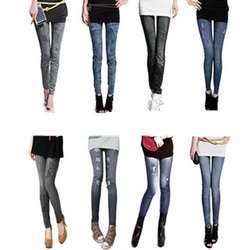 7 Style Autumn Winter Printing Faux Denim Jeans Like look Women Ladies Skinny Leggings Pencil Pants Slim Elastic Stretchy Tights(China (Mainland))